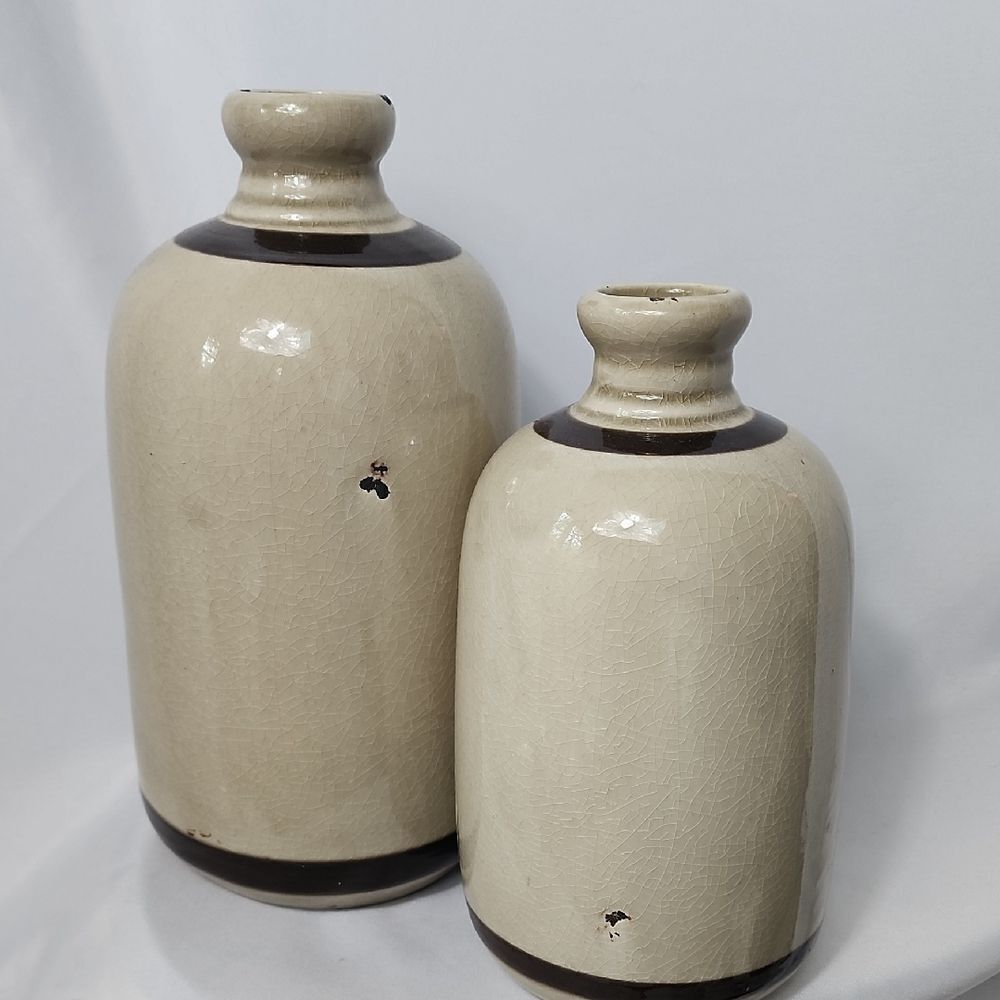 Crock Vases With Crazing & Embossed Euro Decorative Accents